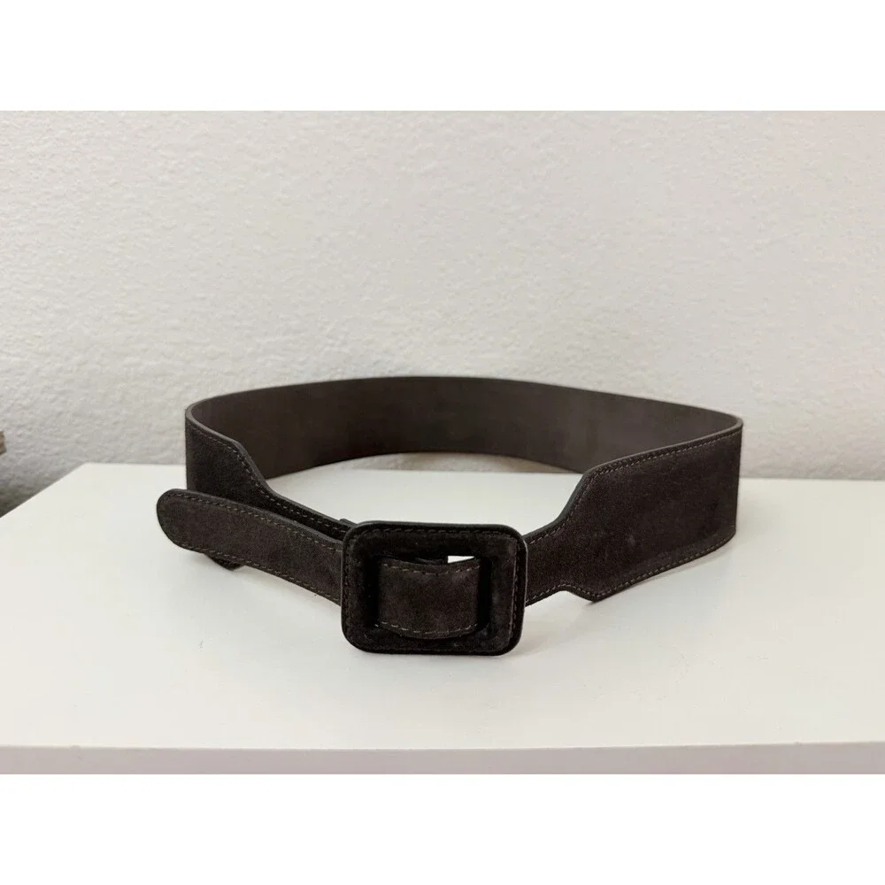 Banana Republic Womens Wide Leather Belt Size M Brown Suede Made in Italy